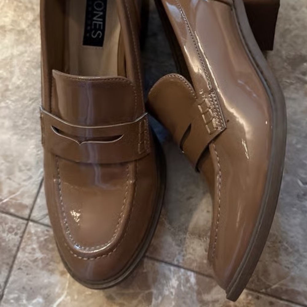 Jones New York Glossy Taupe Patent Penny Loafers